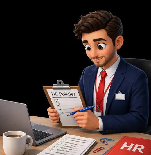 Illustration of a business owner checking HR policies at his desk