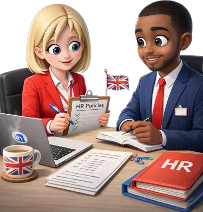 Illustration of two managers reviewing HR policies together